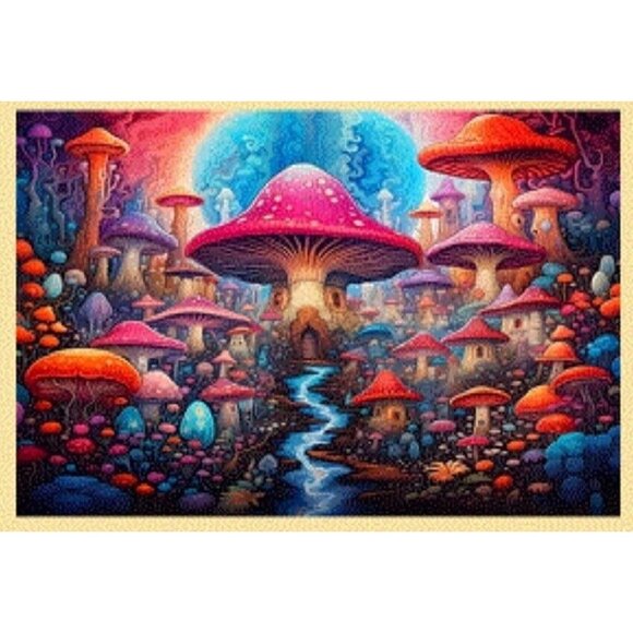 Unbranded Other - New Hidden Mushroom Village Tapestry Decor Wall Hanging Coverlet NIP Mushrooms